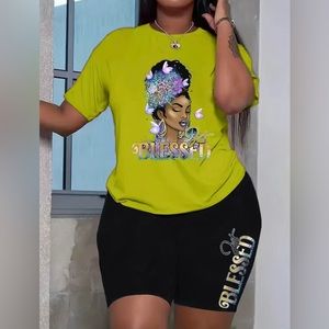 Lime Green Blessed Girl 2 Piece Outfit - T-shirt & Shorts Set!